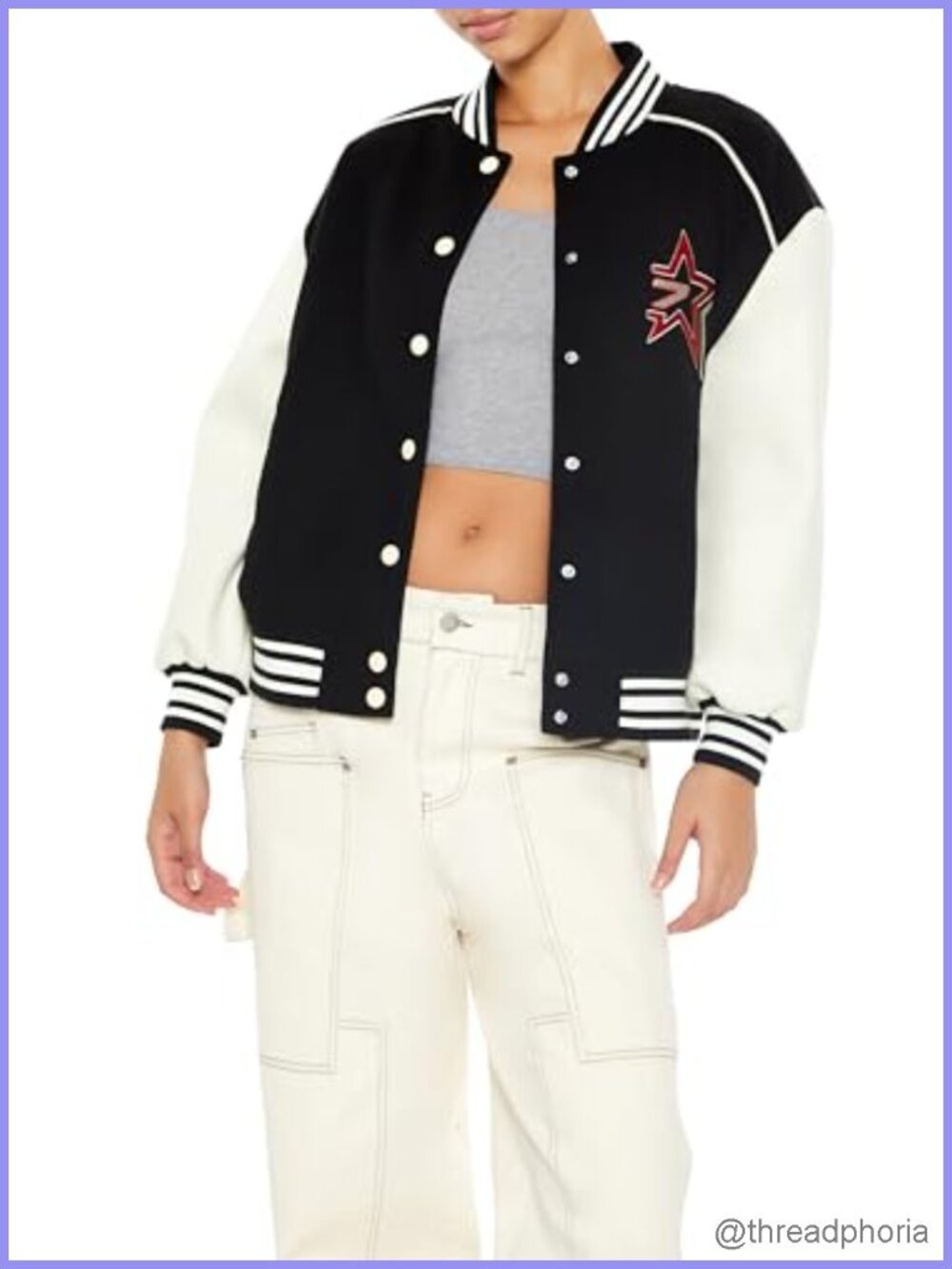 Star Graphic Varsity Bomber Jacket Snap Front Casual Coat